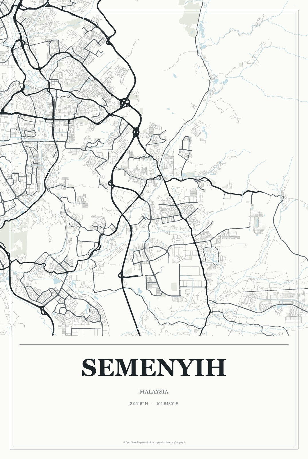 Semenyih, Malaysia City Map Aluminum Sign in Gallery Air style