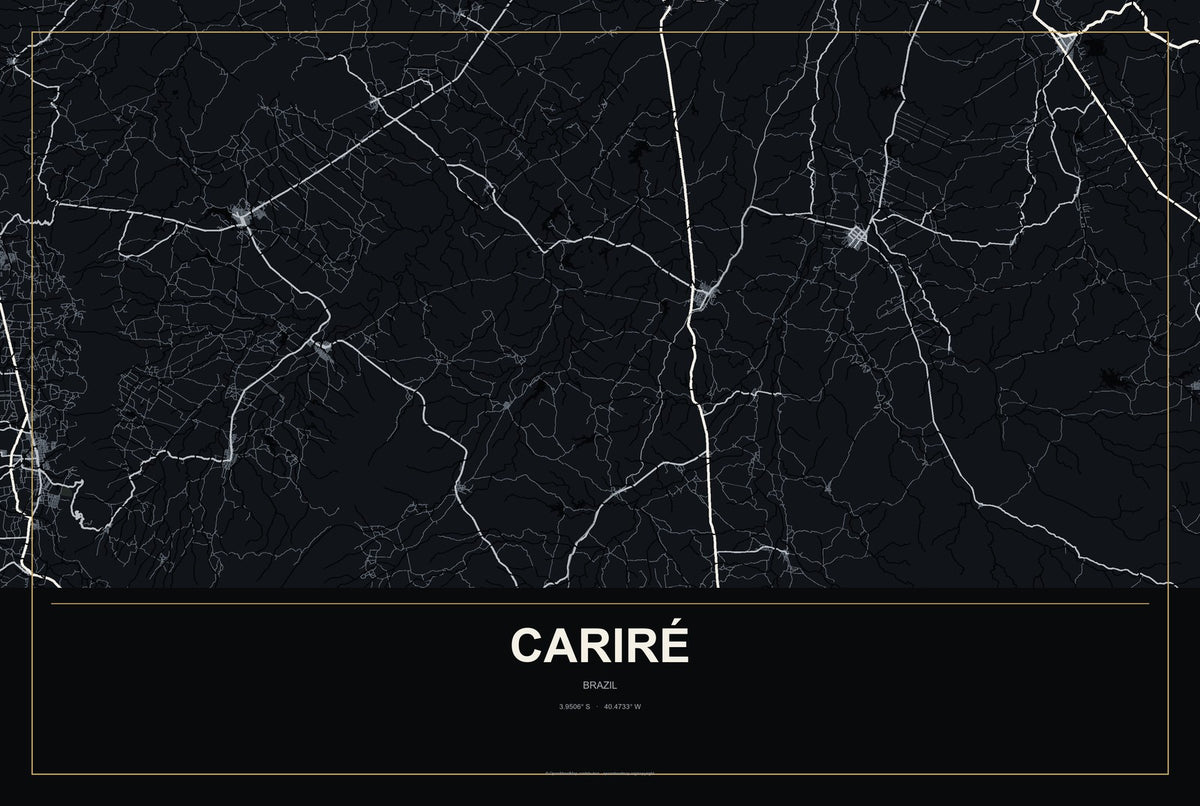 Cariré, Brazil City Map Aluminum Sign in Metropolitan Noir style