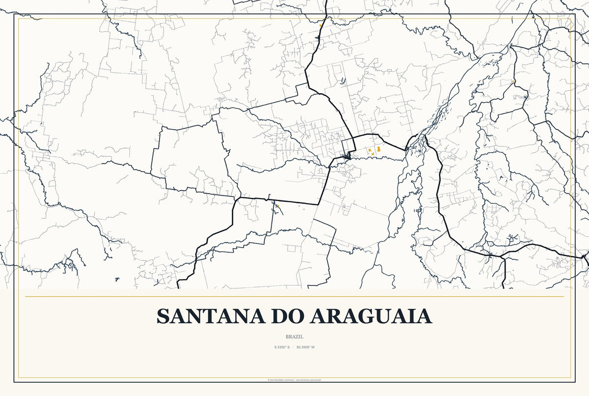 Santana do Araguaia, Brazil City Map Aluminum Sign in Citrine Modern style