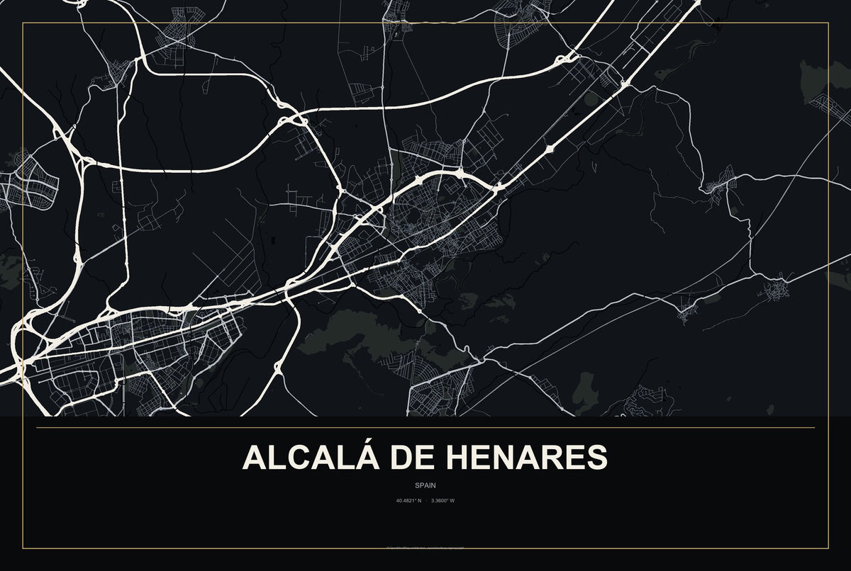 Alcalá de Henares, Spain City Map Aluminum Sign in Metropolitan Noir style