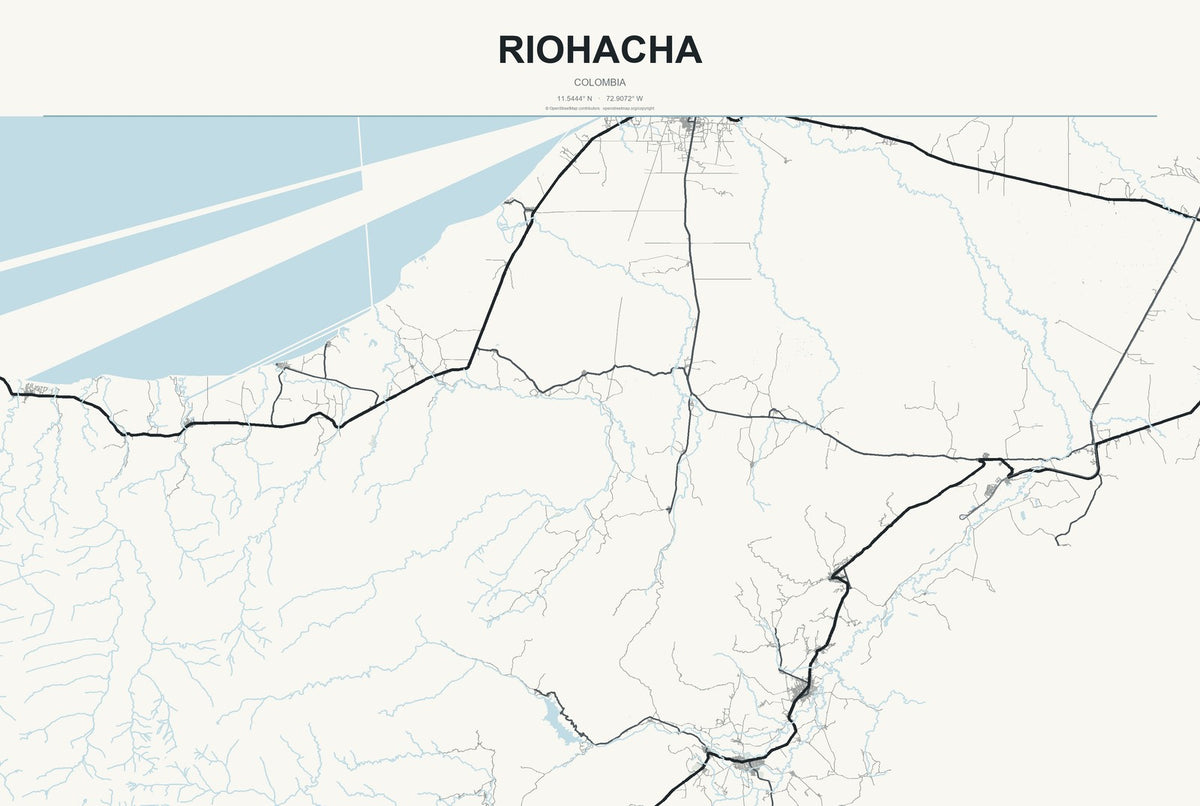Riohacha, Colombia City Map Aluminum Sign in Headline Atlas style