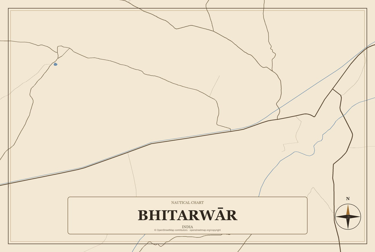 Bhitarwār, India City Map Aluminum Sign in Heritage Nautical style