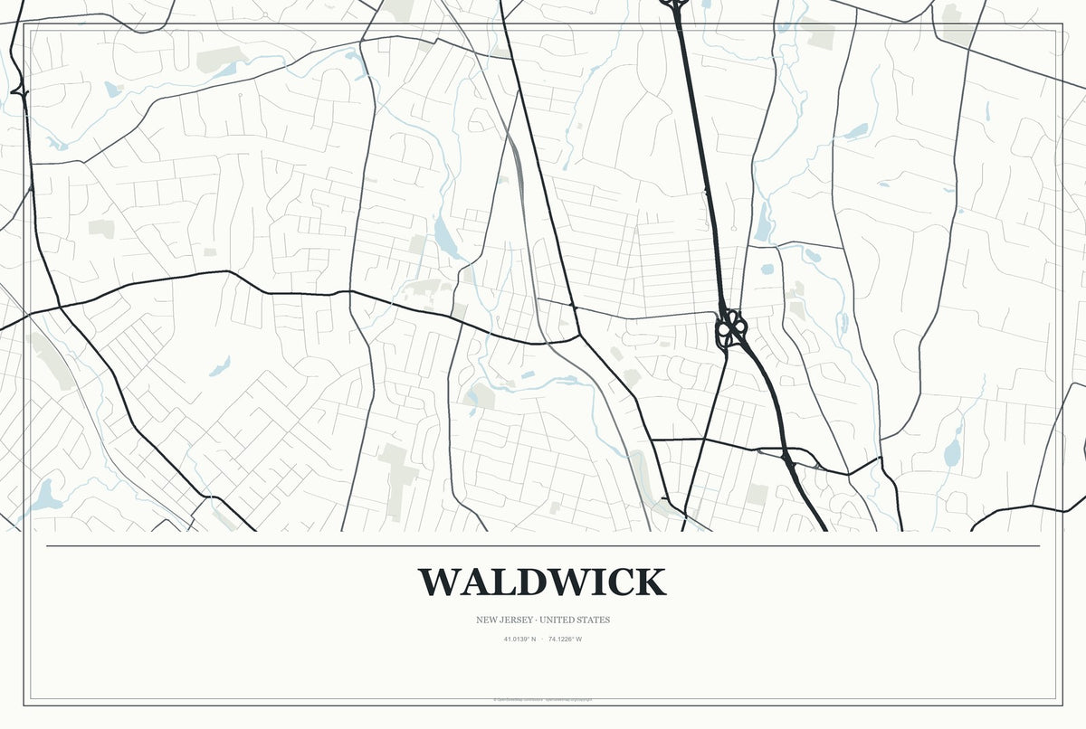 Waldwick, New Jersey City Map Aluminum Sign in Gallery Air style