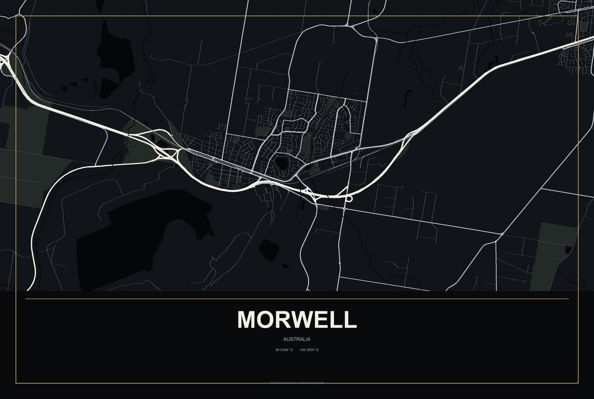Morwell, Australia City Map Aluminum Sign in Metropolitan Noir style