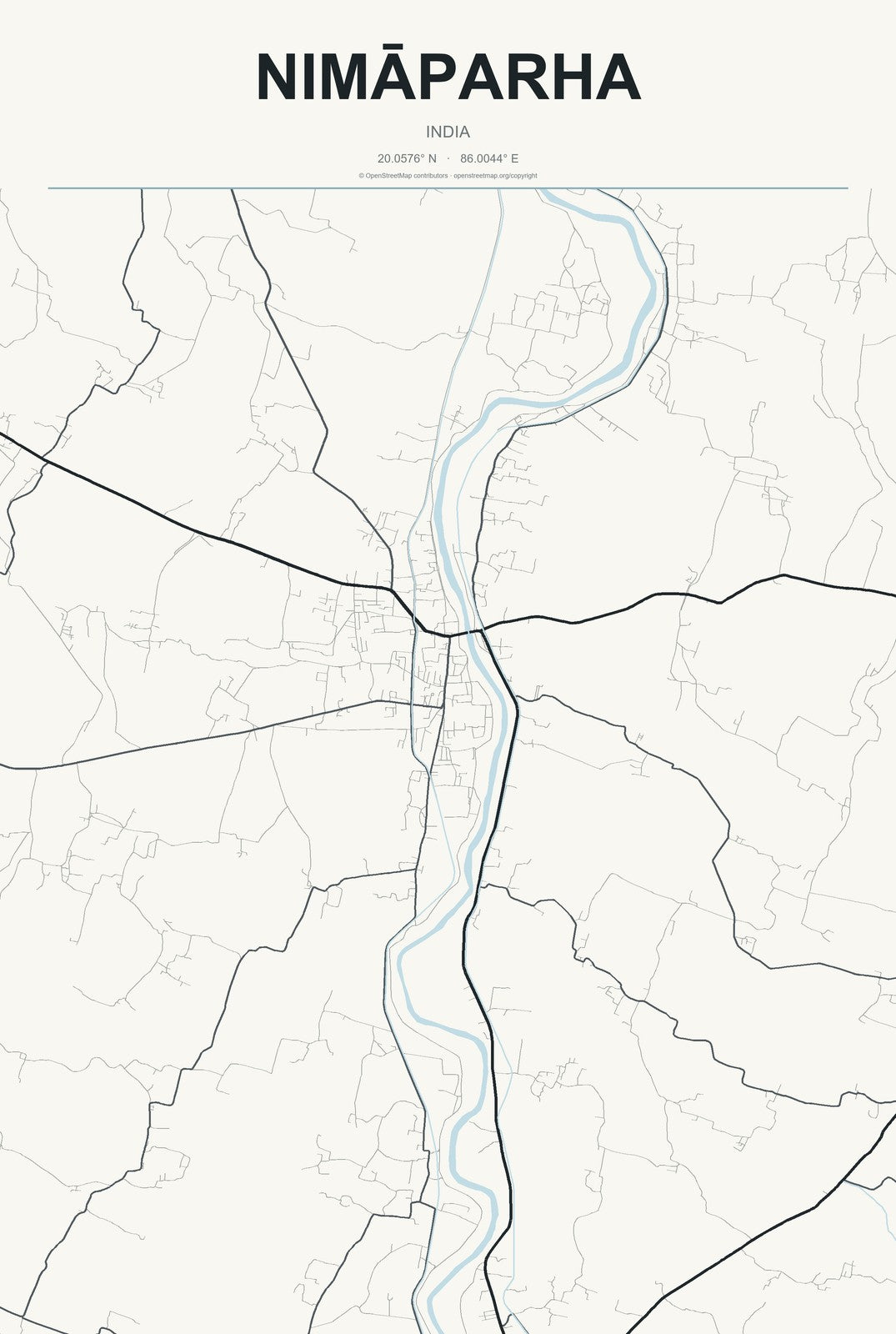 Nimāparha, India City Map Aluminum Sign in Headline Atlas style