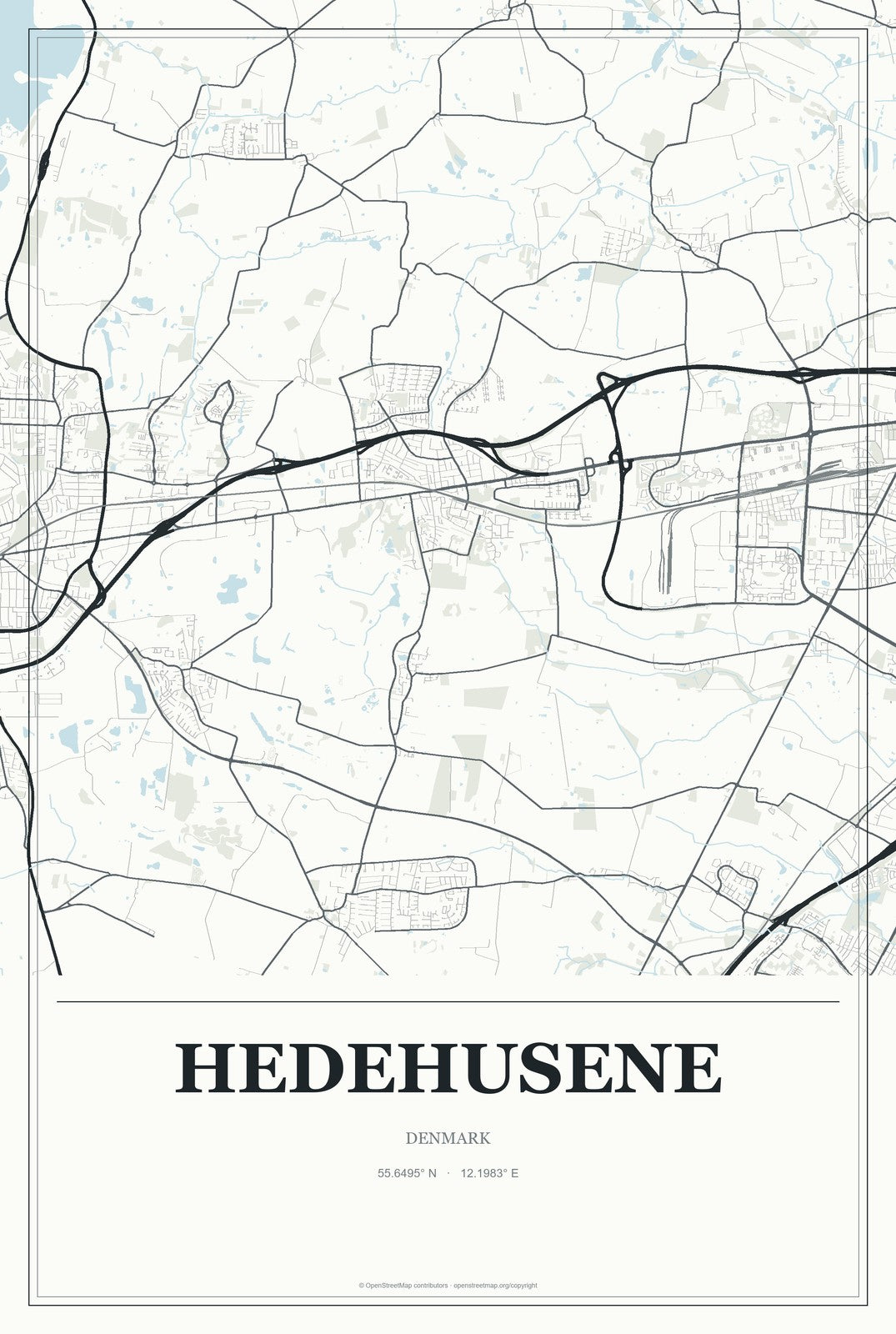 Hedehusene, Denmark City Map Aluminum Sign in Gallery Air style