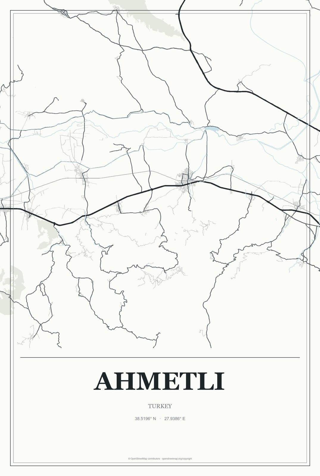 Ahmetli, Turkey City Map Aluminum Sign in Gallery Air style