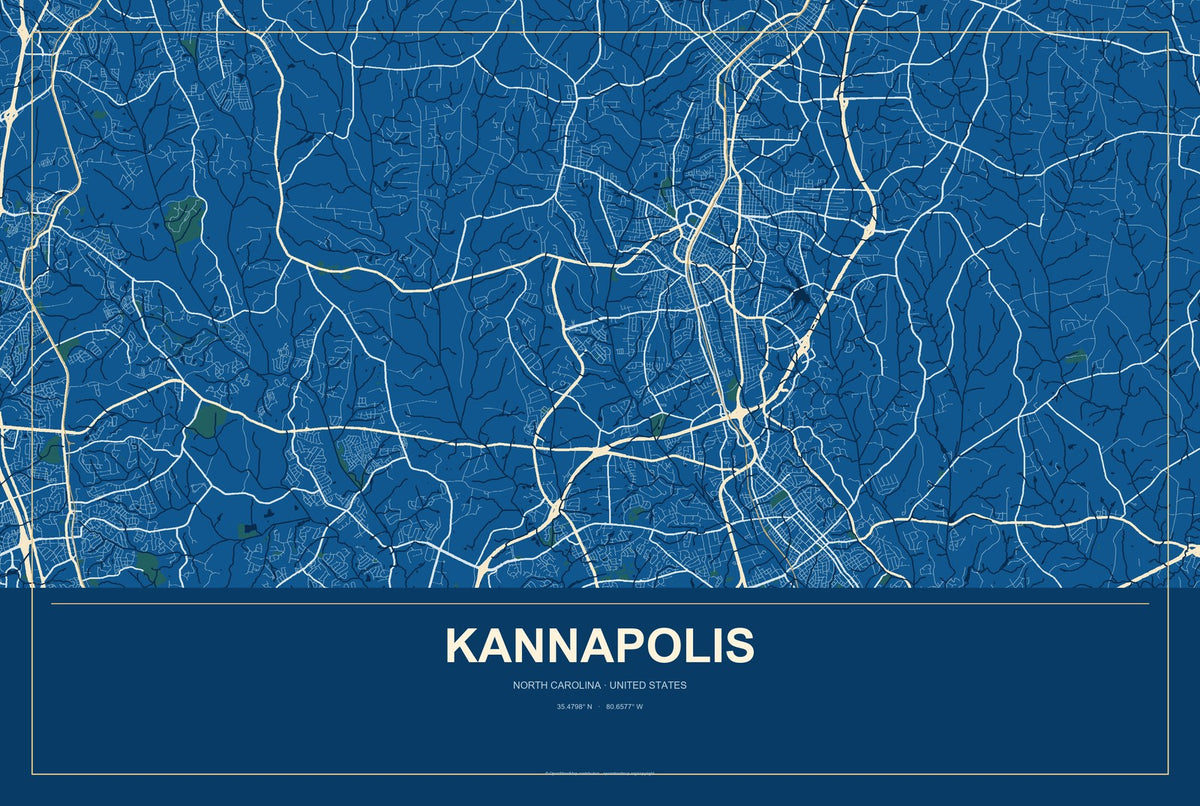 Kannapolis, North Carolina City Map Aluminum Sign in Harbor Cobalt style