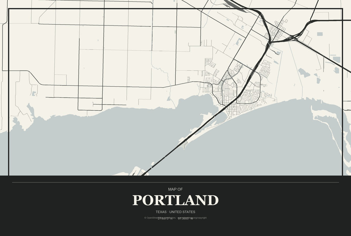 Portland, Texas City Map Aluminum Sign in Museum Plaque style