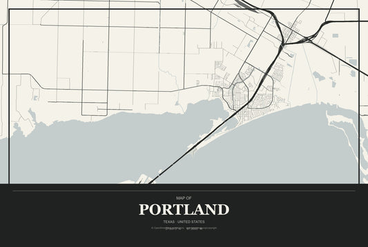 Portland, Texas City Map Aluminum Sign in Museum Plaque style