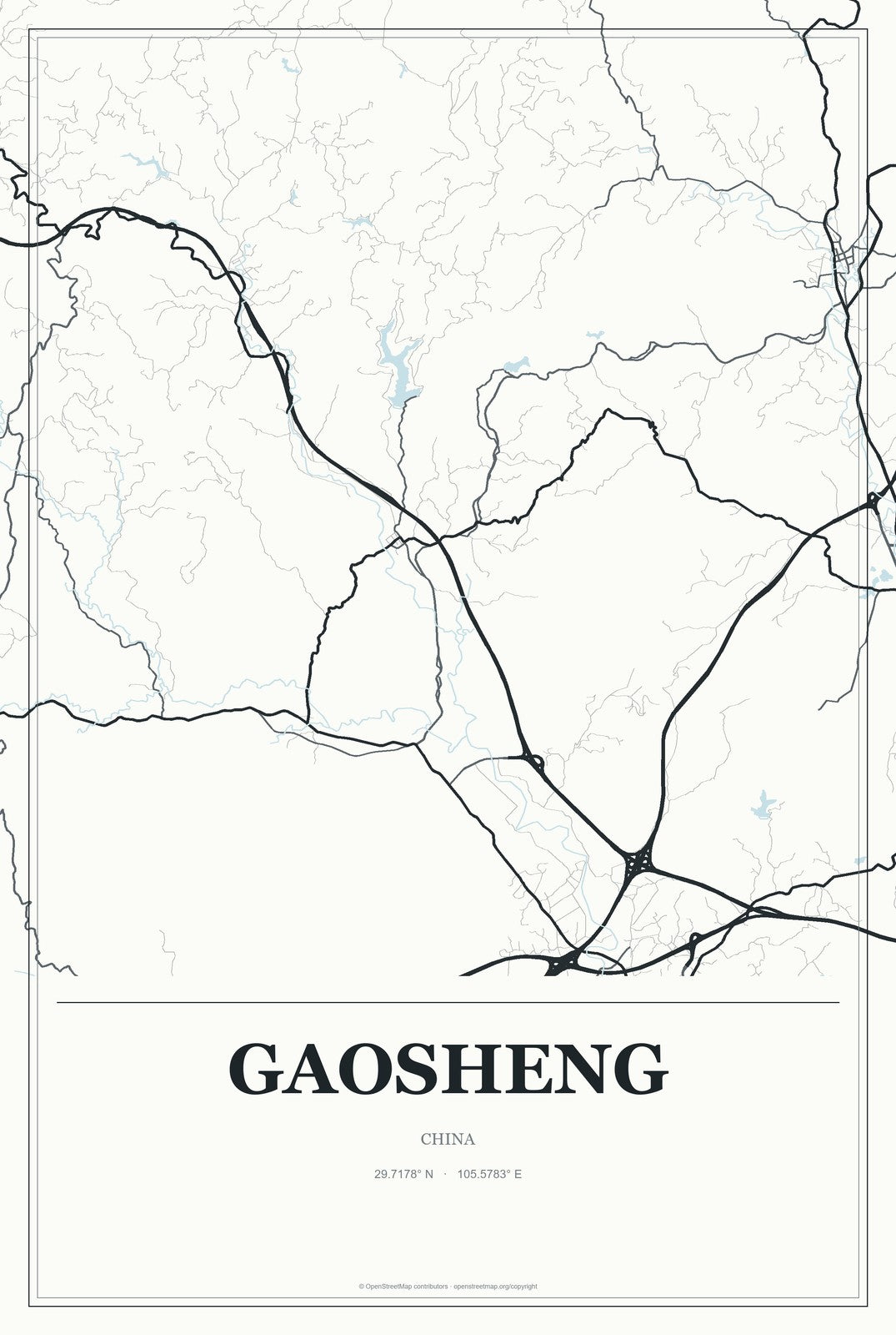 Gaosheng, China City Map Aluminum Sign in Gallery Air style