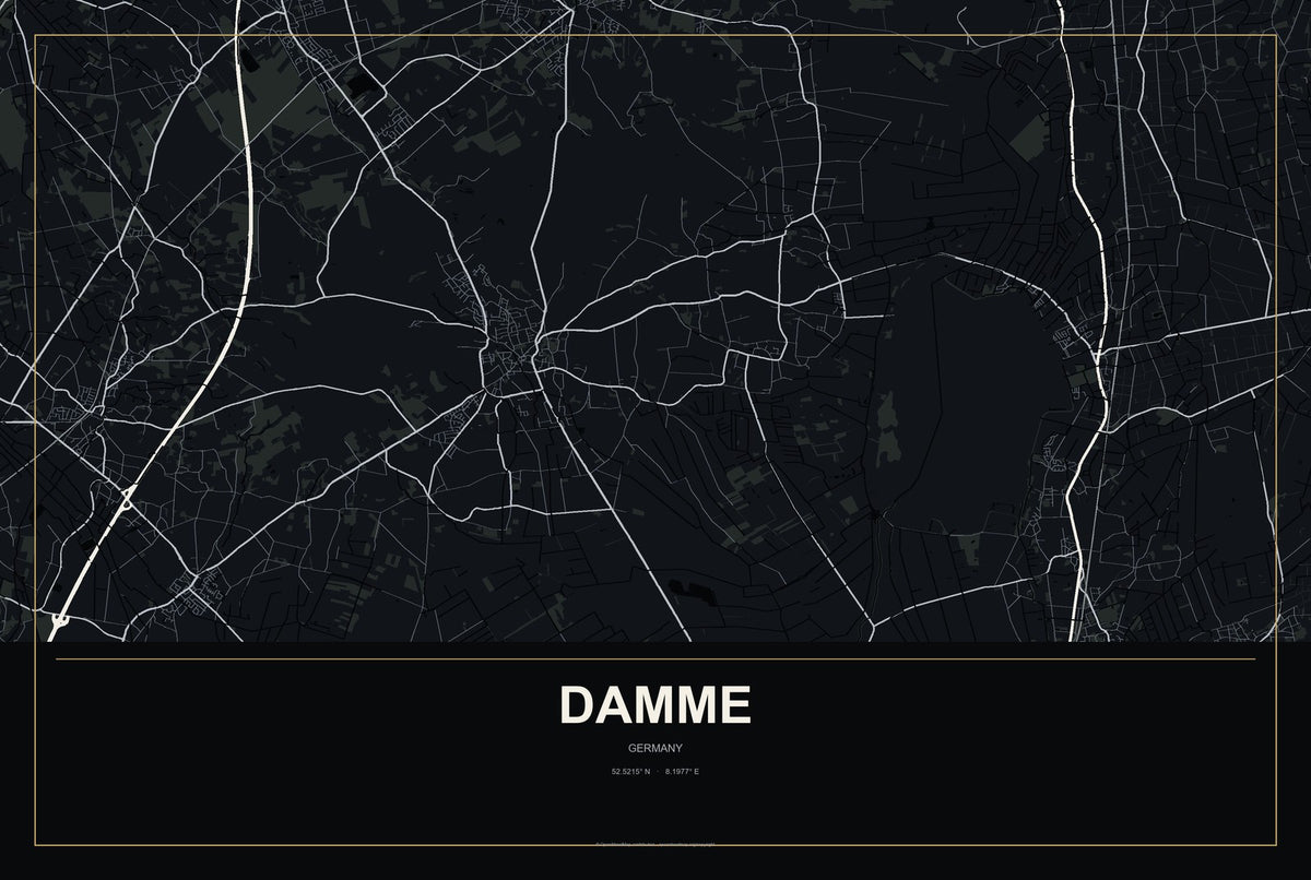 Damme, Germany City Map Aluminum Sign in Metropolitan Noir style