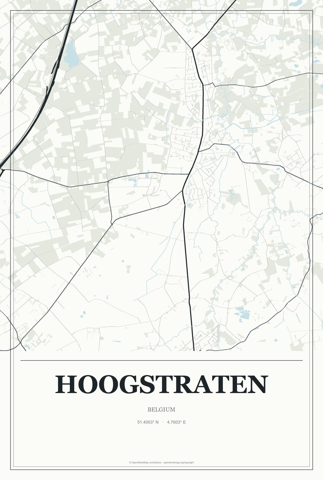 Hoogstraten, Belgium City Map Aluminum Sign in Gallery Air style