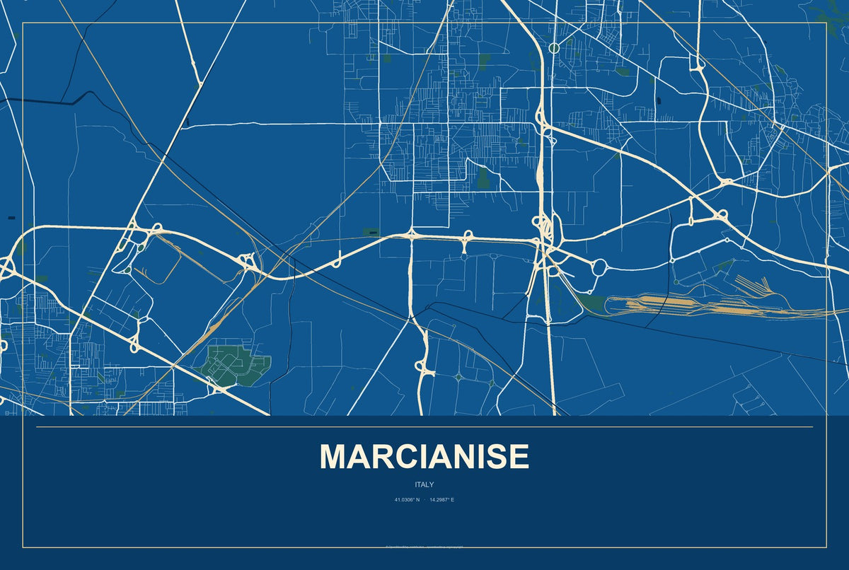 Marcianise, Italy City Map Aluminum Sign in Harbor Cobalt style