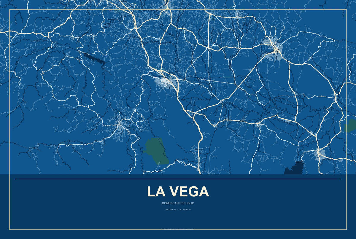 La Vega, Dominican Republic City Map Aluminum Sign in Harbor Cobalt style
