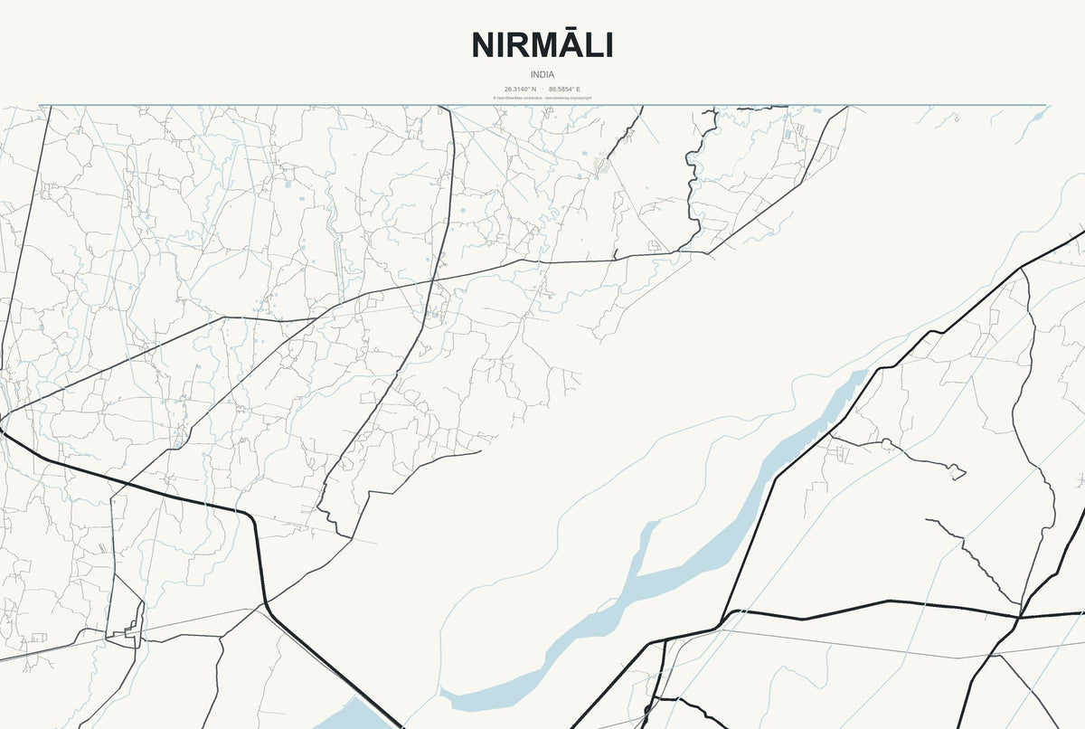 Nirmāli, India City Map Aluminum Sign in Headline Atlas style