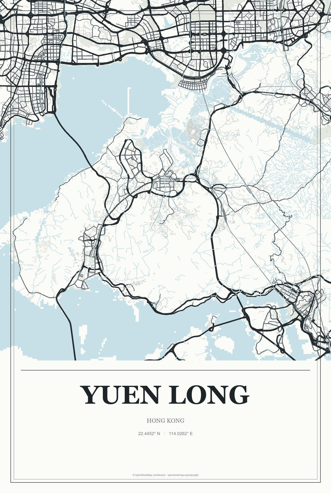 Yuen Long, Hong Kong City Map Aluminum Sign in Gallery Air style