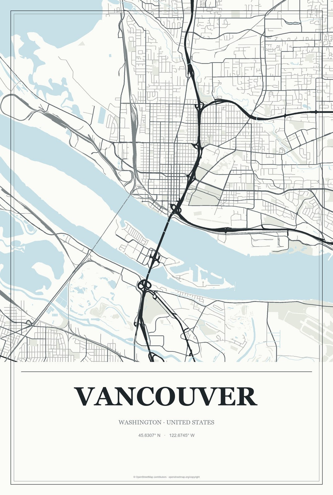 Vancouver, Washington City Map Aluminum Sign in Gallery Air style
