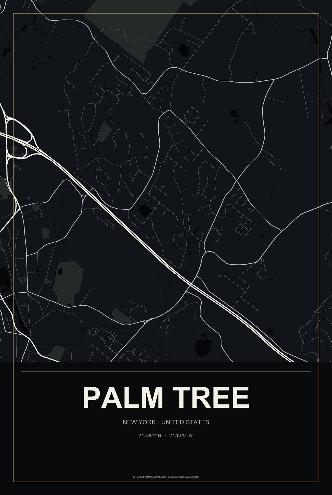 Palm Tree, New York City Map Aluminum Sign in Metropolitan Noir style