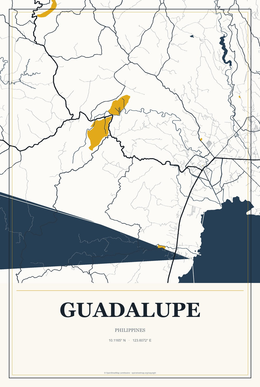 Guadalupe, Central Visayas, Philippines City Map Aluminum Sign in Citrine Modern style