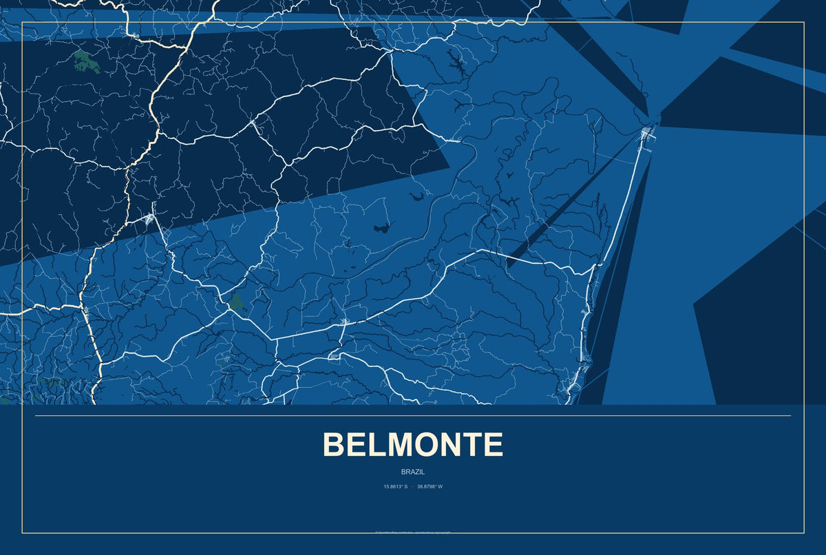 Belmonte, Brazil City Map Aluminum Sign in Harbor Cobalt style