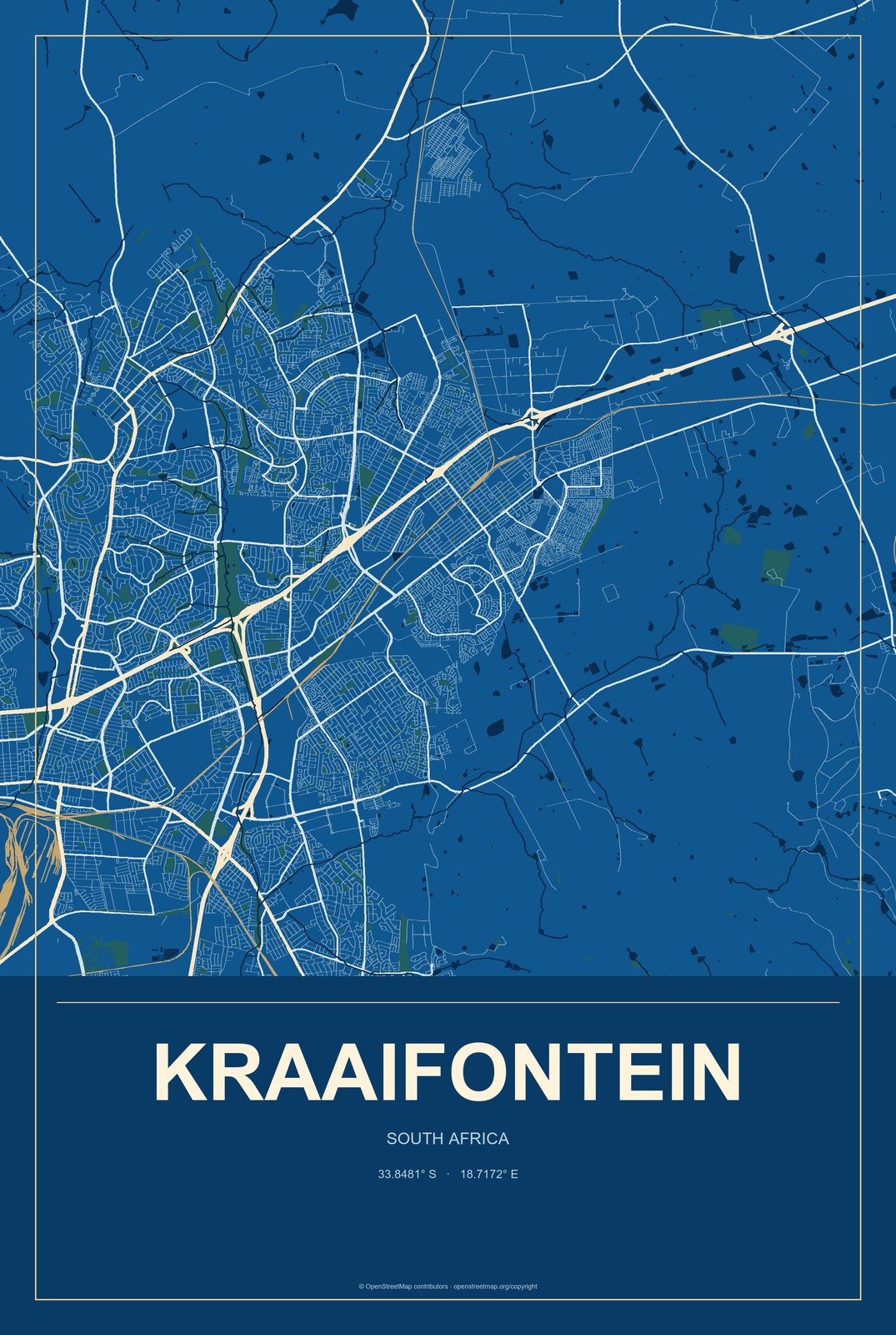 Kraaifontein, South Africa City Map Aluminum Sign in Harbor Cobalt style