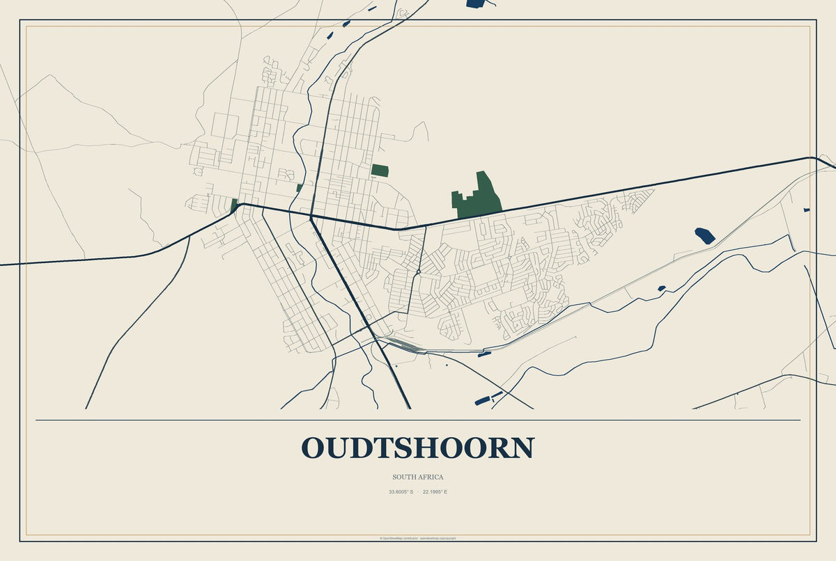 Oudtshoorn, South Africa City Map Aluminum Sign in Coastal Cutout style