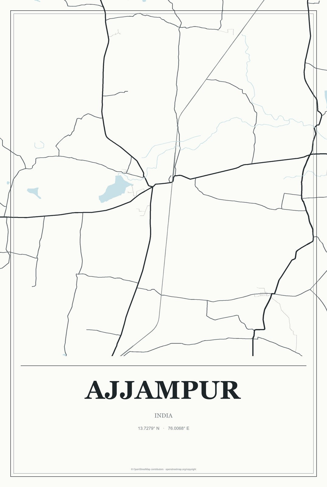 Ajjampur, India City Map Aluminum Sign in Gallery Air style