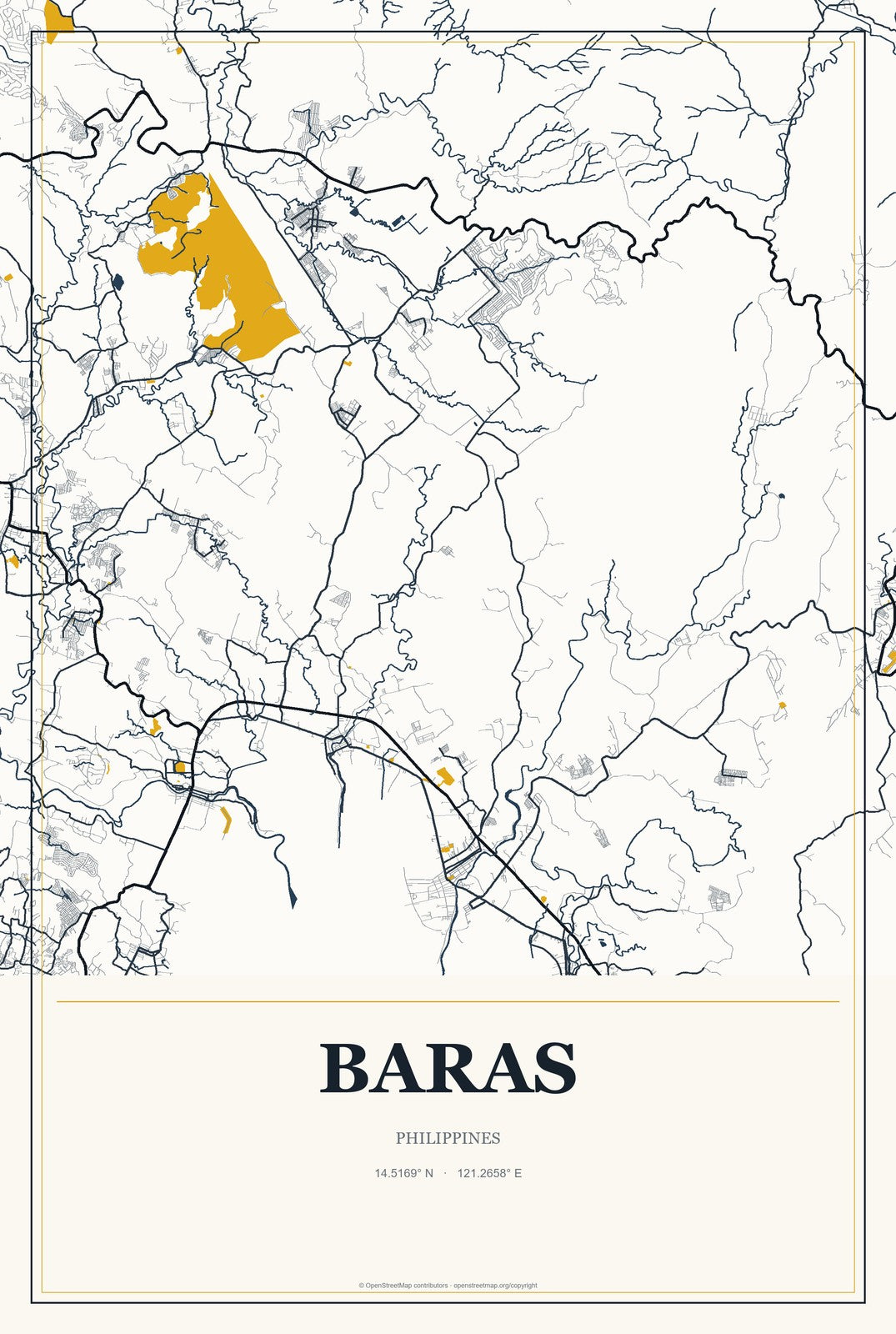 Baras, Philippines City Map Aluminum Sign in Citrine Modern style