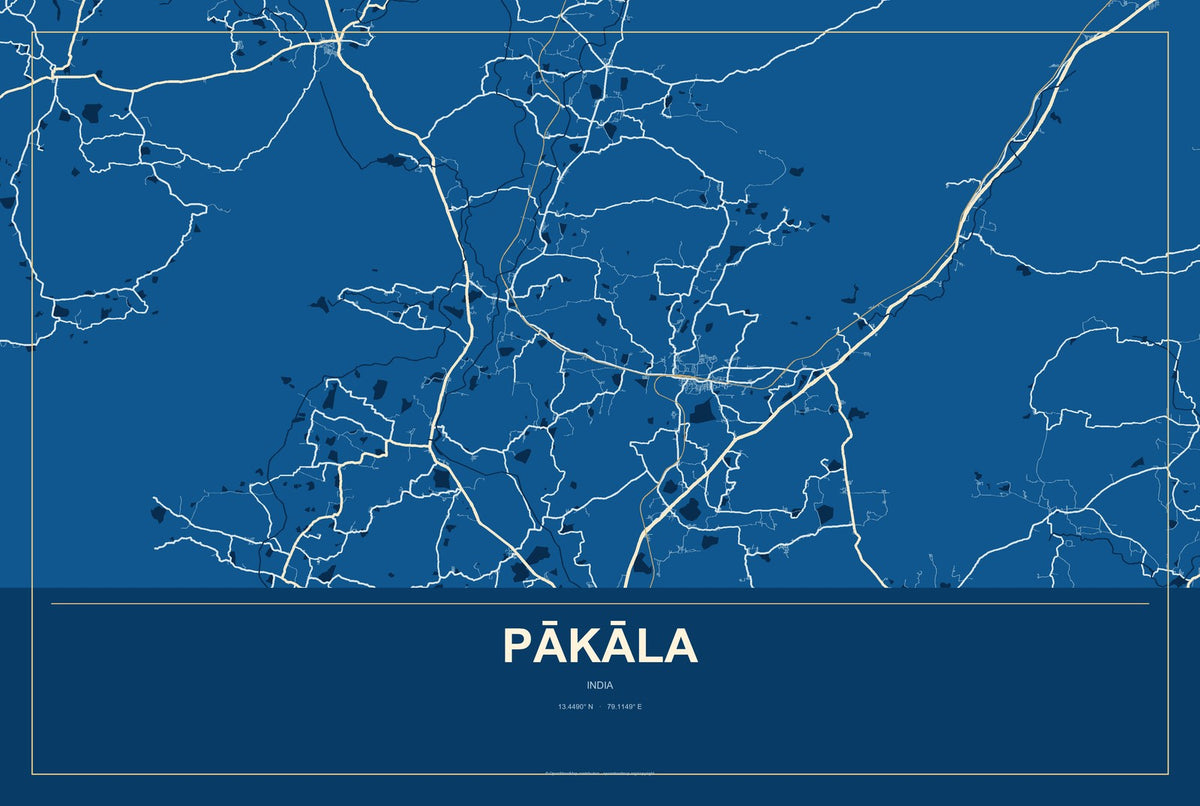 Pākāla, India City Map Aluminum Sign in Harbor Cobalt style