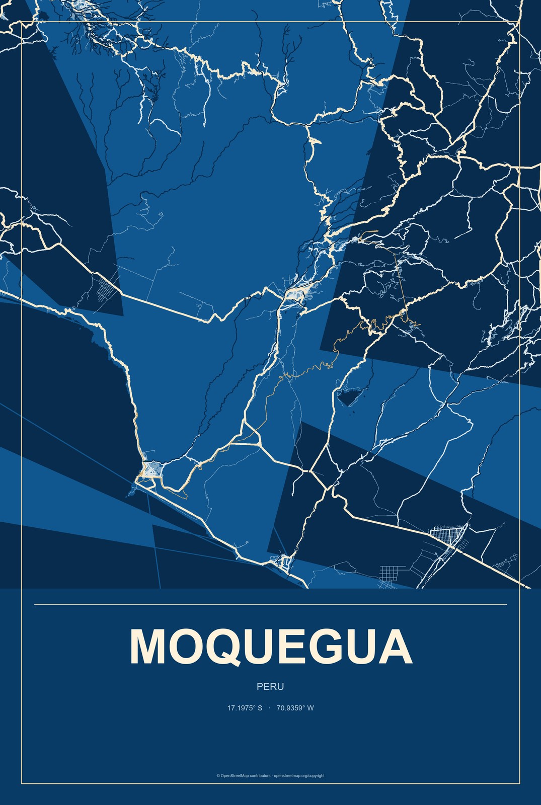 Moquegua, Peru City Map Aluminum Sign in Harbor Cobalt style