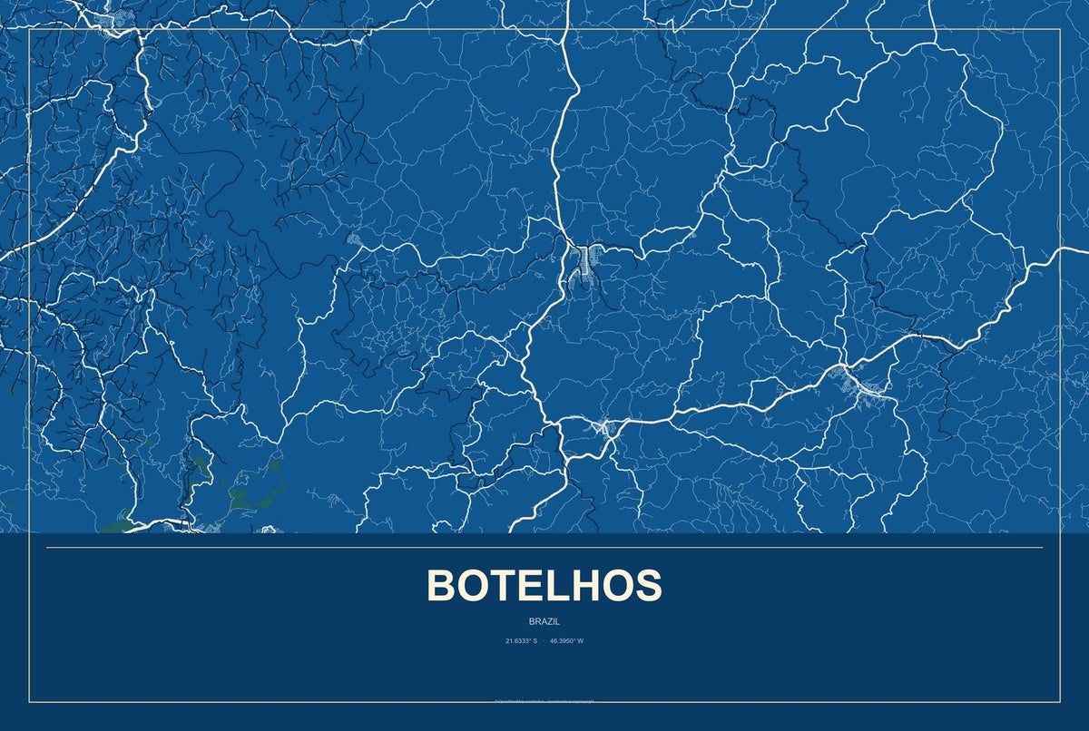 Botelhos, Brazil City Map Aluminum Sign in Harbor Cobalt style