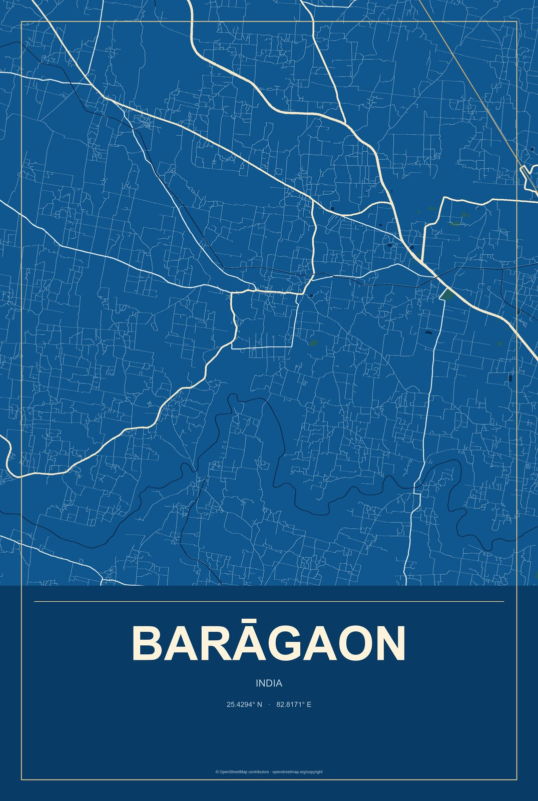 Barāgaon, India City Map Aluminum Sign in Harbor Cobalt style