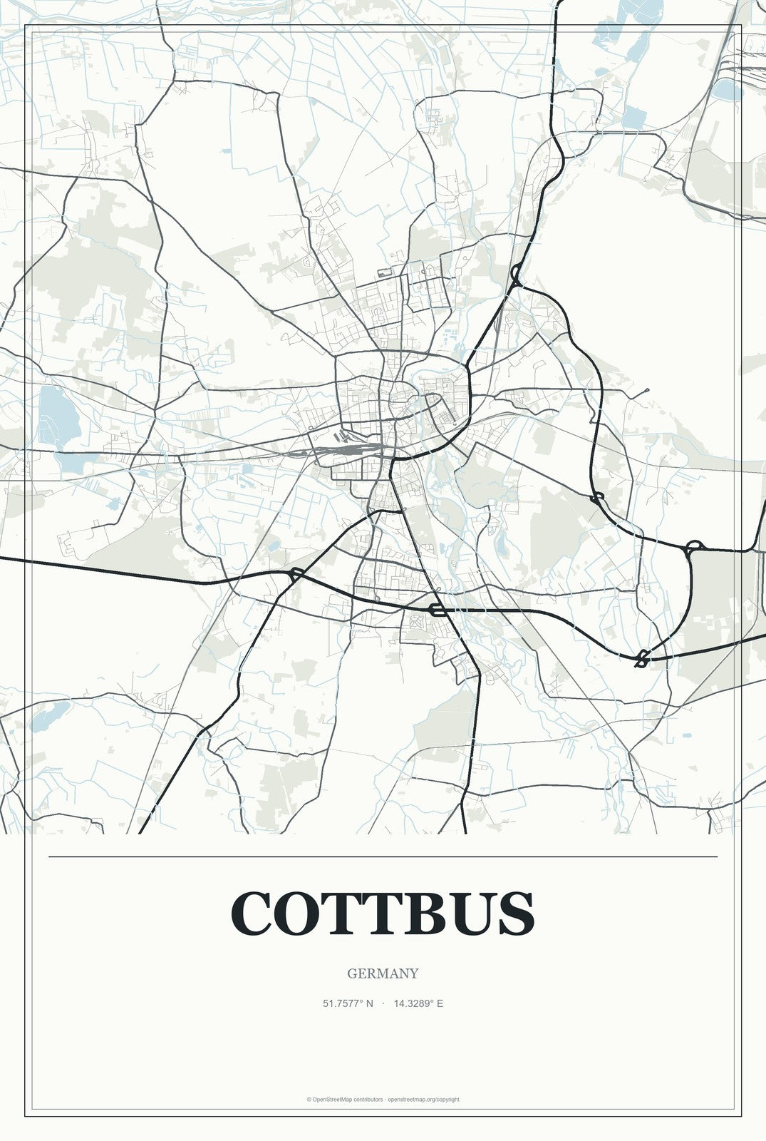 Cottbus, Germany City Map Aluminum Sign in Gallery Air style