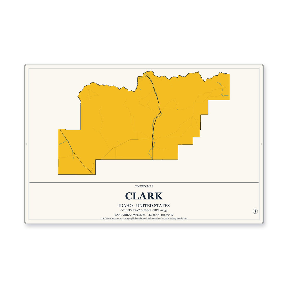 Clark County, Idaho Map Aluminum Sign in Citrine Modern style