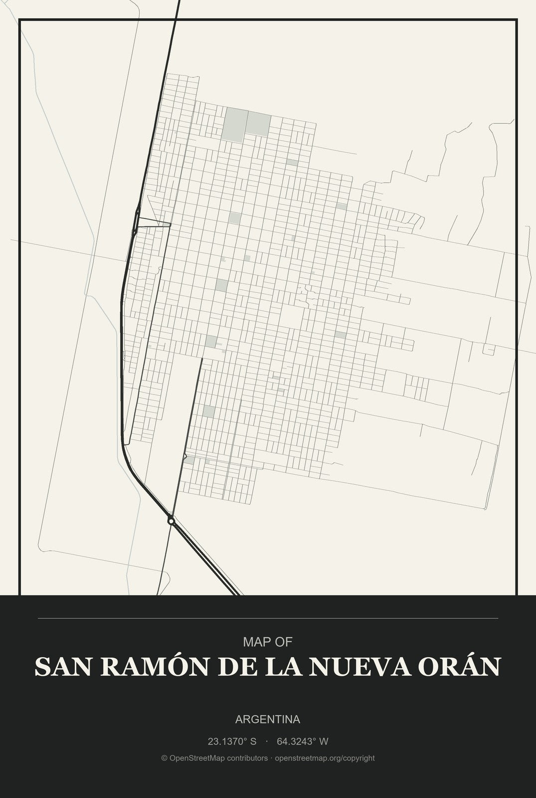 San Ramón de la Nueva Orán, Argentina City Map Aluminum Sign in Museum Plaque style
