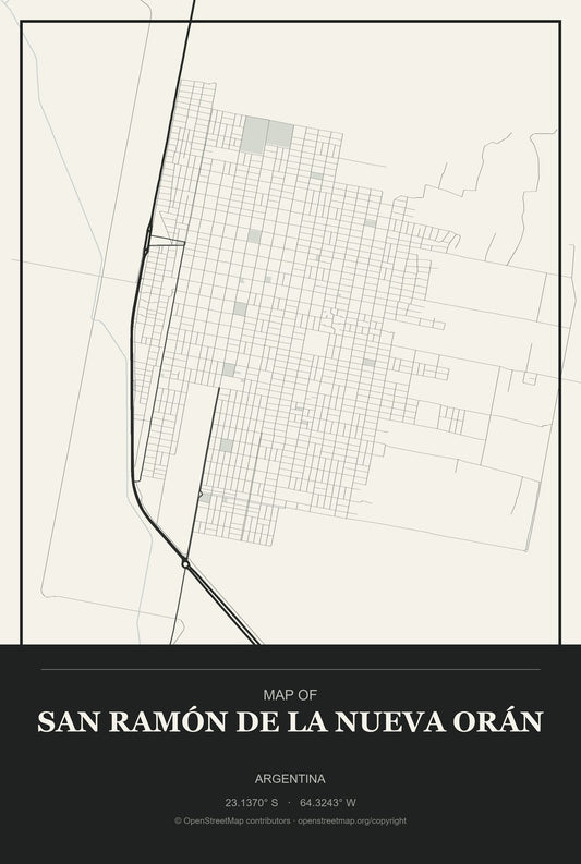 San Ramón de la Nueva Orán, Argentina City Map Aluminum Sign in Museum Plaque style