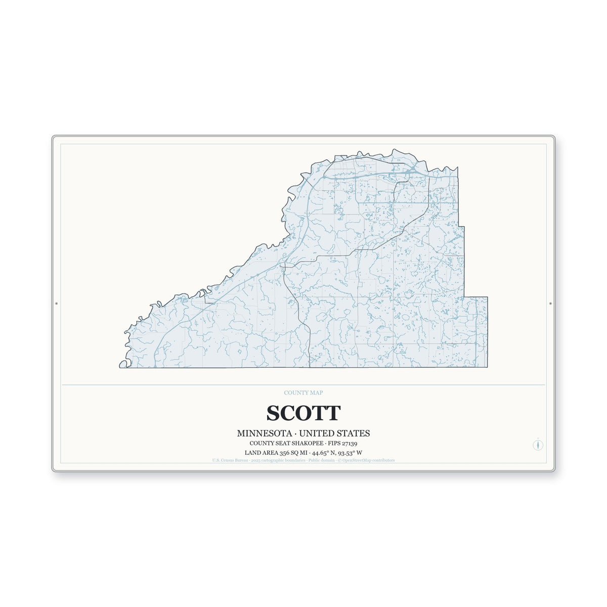 Scott County, Minnesota Map Aluminum Sign in Gallery Air style