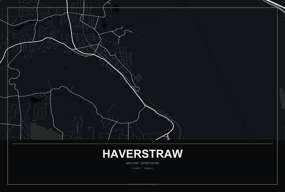 Haverstraw, New York City Map Aluminum Sign in Metropolitan Noir style