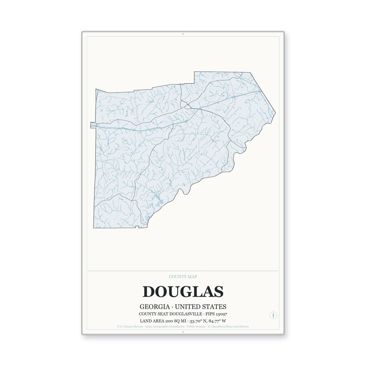 Douglas County, Georgia Map Aluminum Sign in Gallery Air style