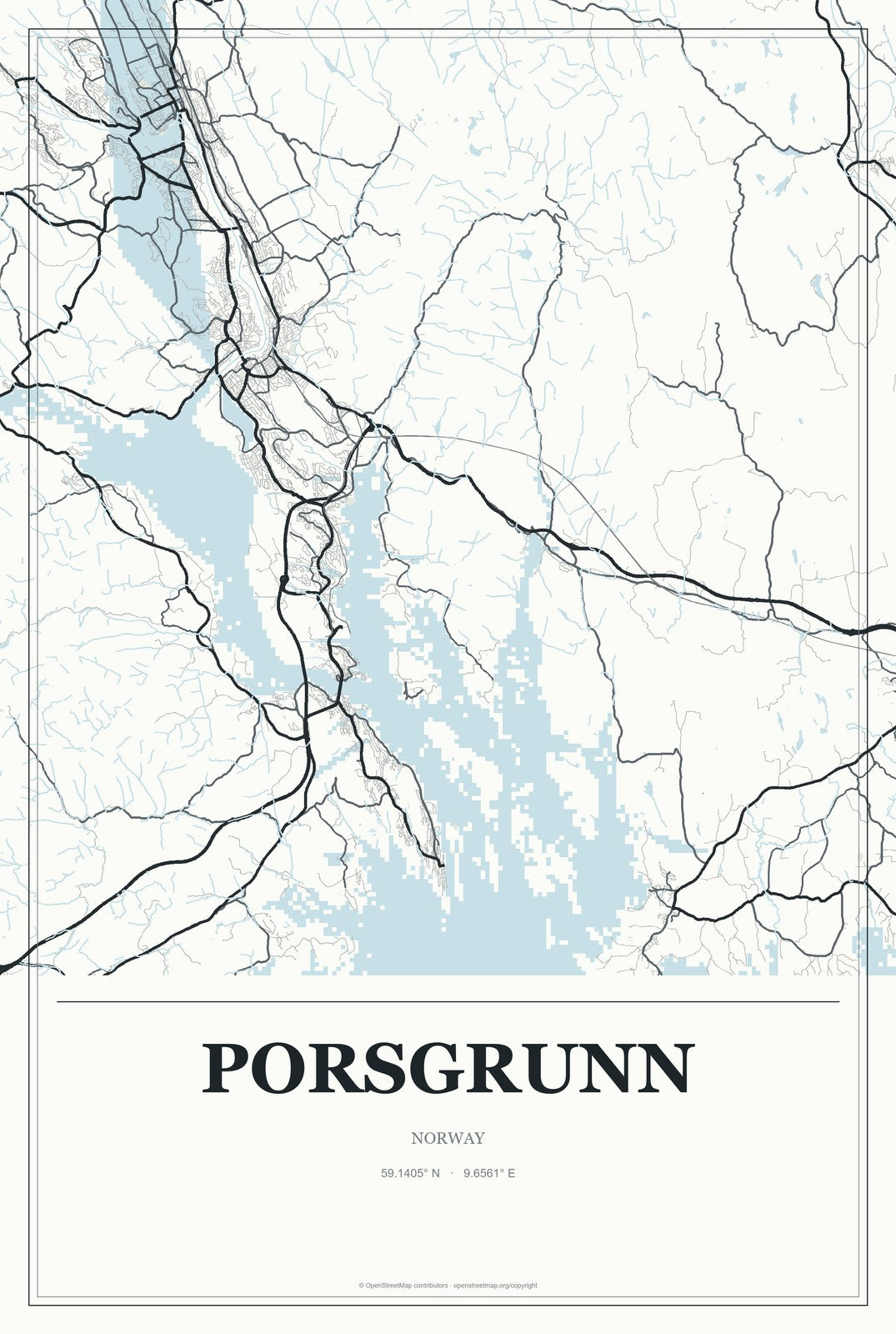 Porsgrunn, Norway City Map Aluminum Sign in Gallery Air style