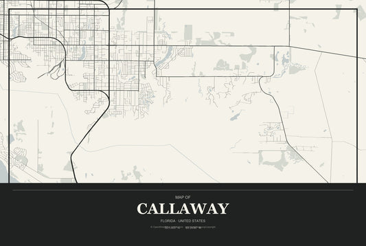 Callaway, Florida City Map Aluminum Sign in Museum Plaque style