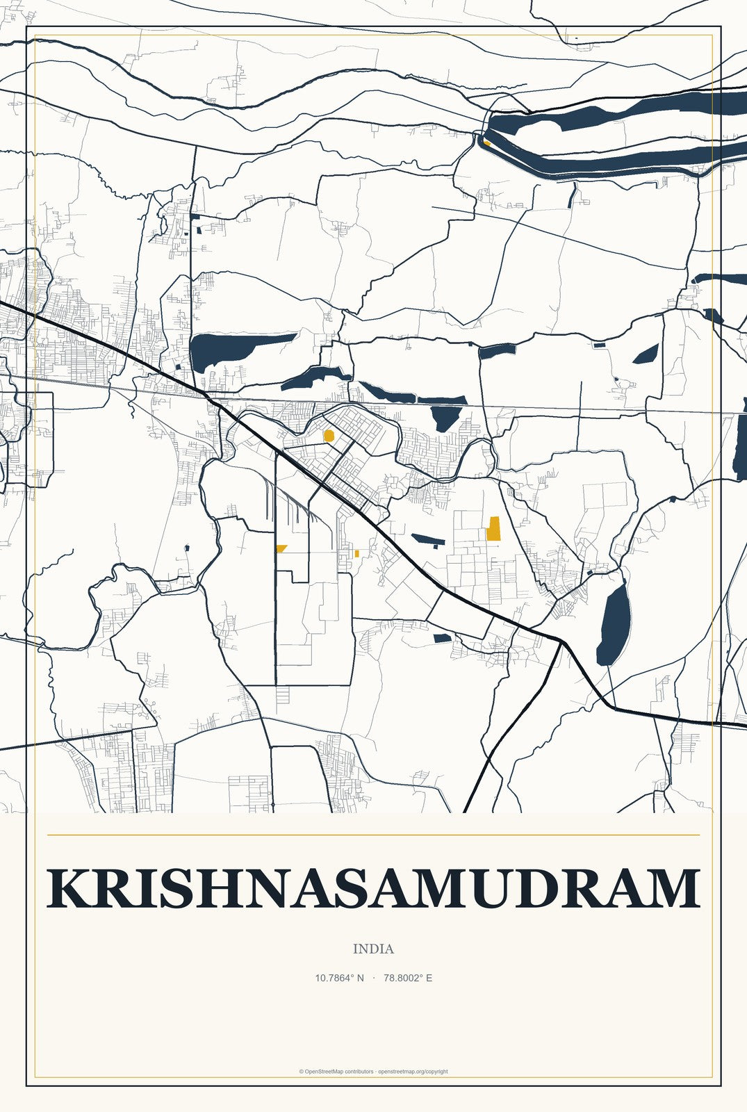 Krishnasamudram, India City Map Aluminum Sign in Citrine Modern style