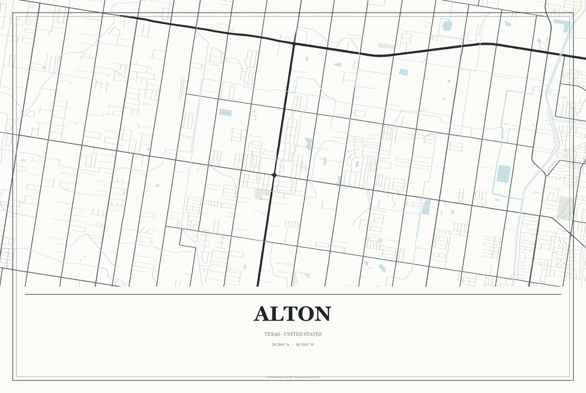 Alton, Texas City Map Aluminum Sign in Gallery Air style