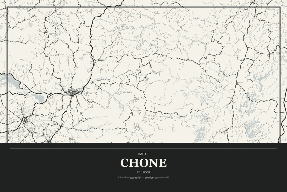Chone, Ecuador City Map Aluminum Sign in Museum Plaque style