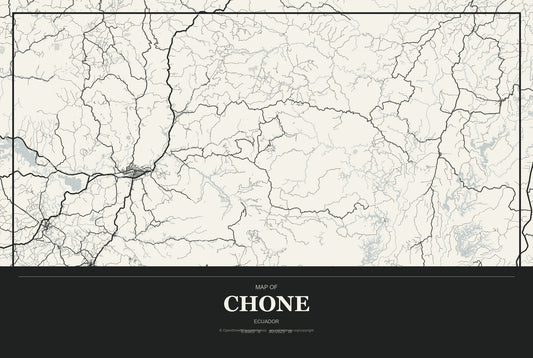 Chone, Ecuador City Map Aluminum Sign in Museum Plaque style