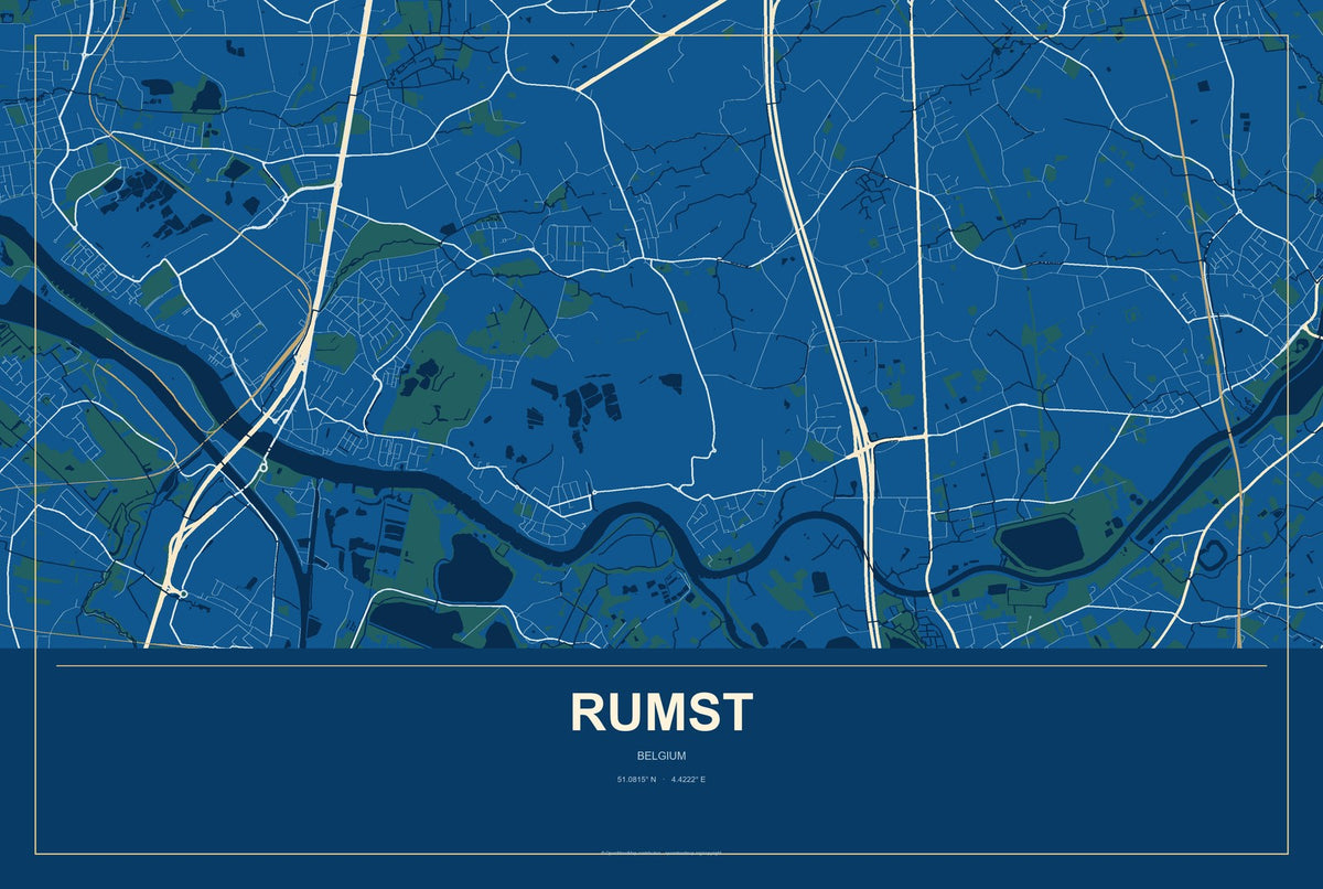 Rumst, Belgium City Map Aluminum Sign in Harbor Cobalt style