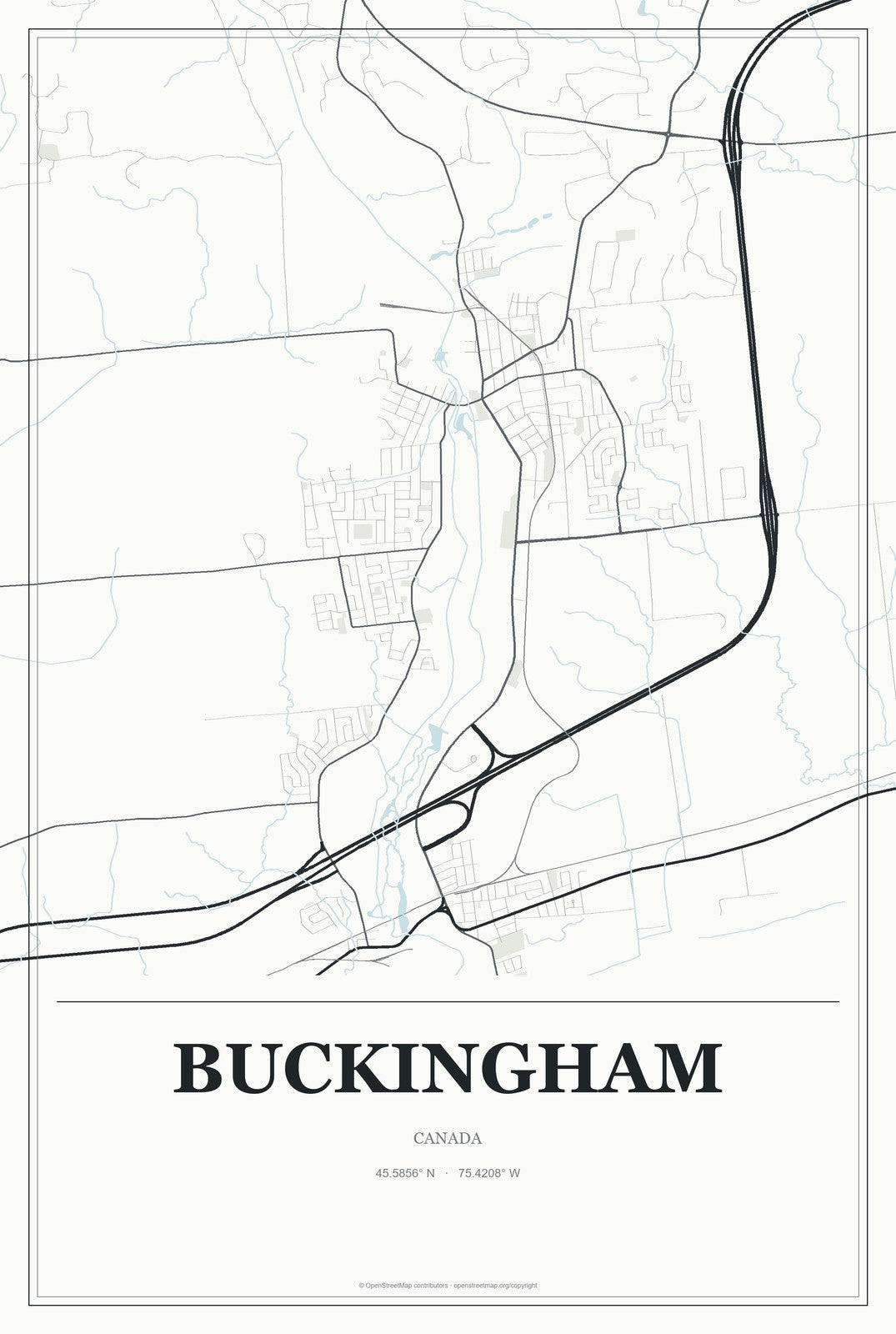 Buckingham, Canada City Map Aluminum Sign in Gallery Air style