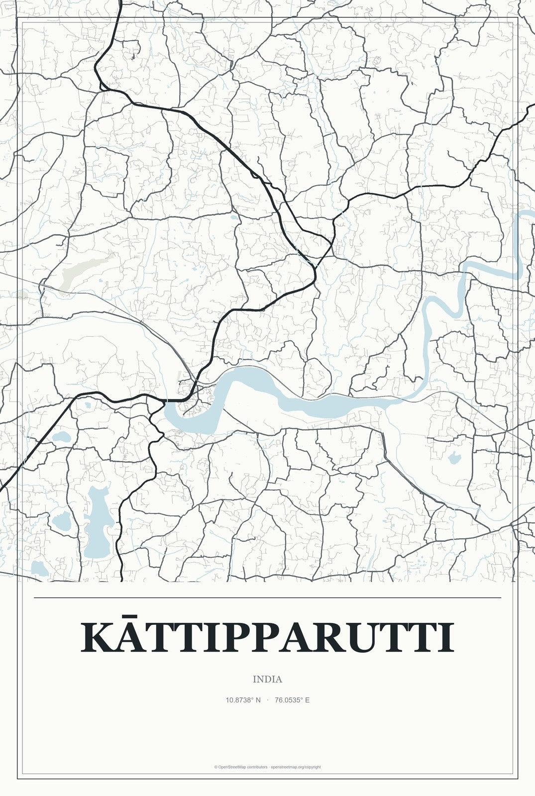 Kāttipparutti, India City Map Aluminum Sign in Gallery Air style