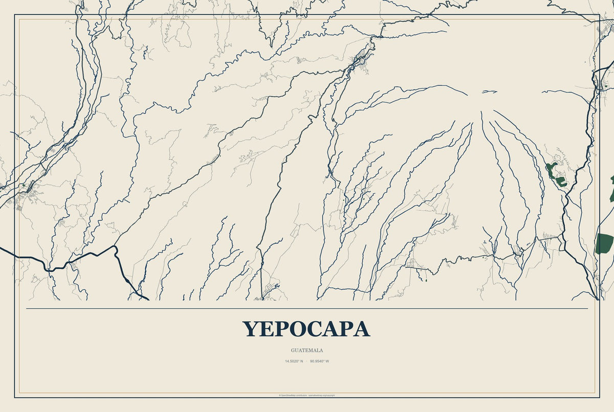 Yepocapa, Guatemala City Map Aluminum Sign in Coastal Cutout style